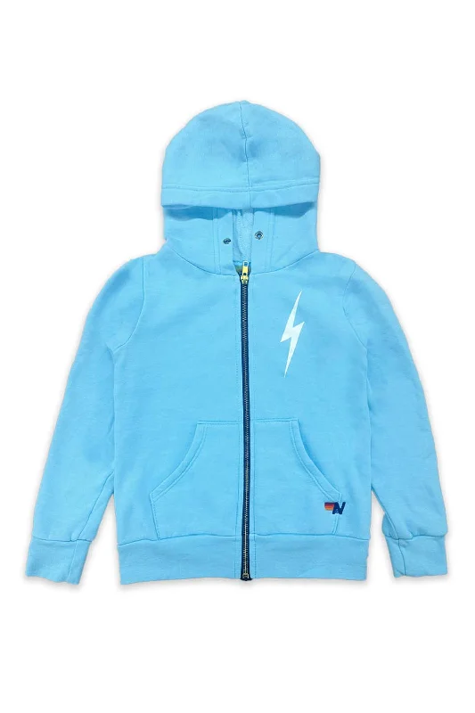 KIDS BOLT PRINT ZIP HOODIE - SKY // WHITE