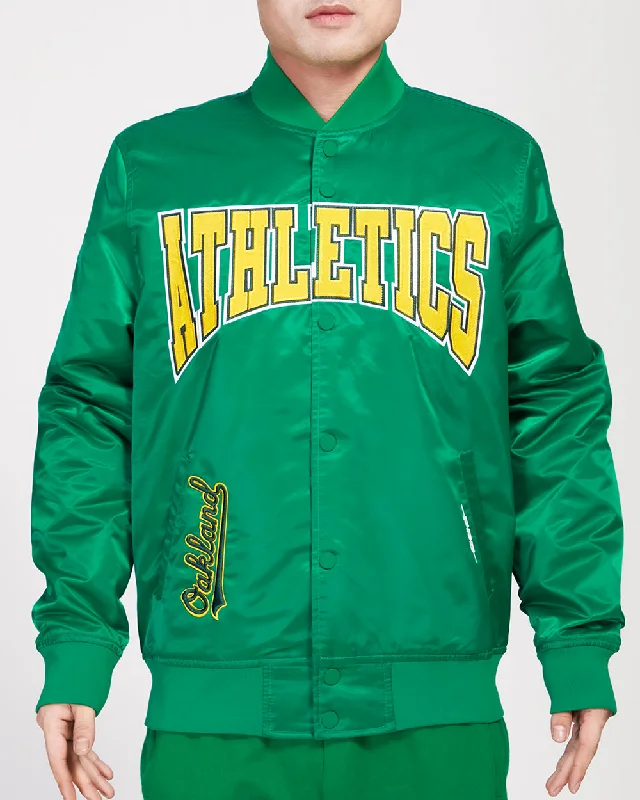 MLB OAKLAND ATHLETICS CREST EMBLEM MEN'S SATIN JACKET (KELLY GREEN)