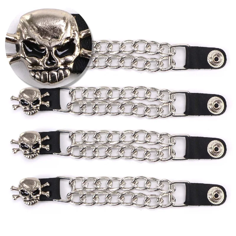 Milwaukee Leather MLA6004SET Skull and Cross Bones 4-PCS Vest Extender Double Chrome Chains w/ Genuine Leather 4" Extension