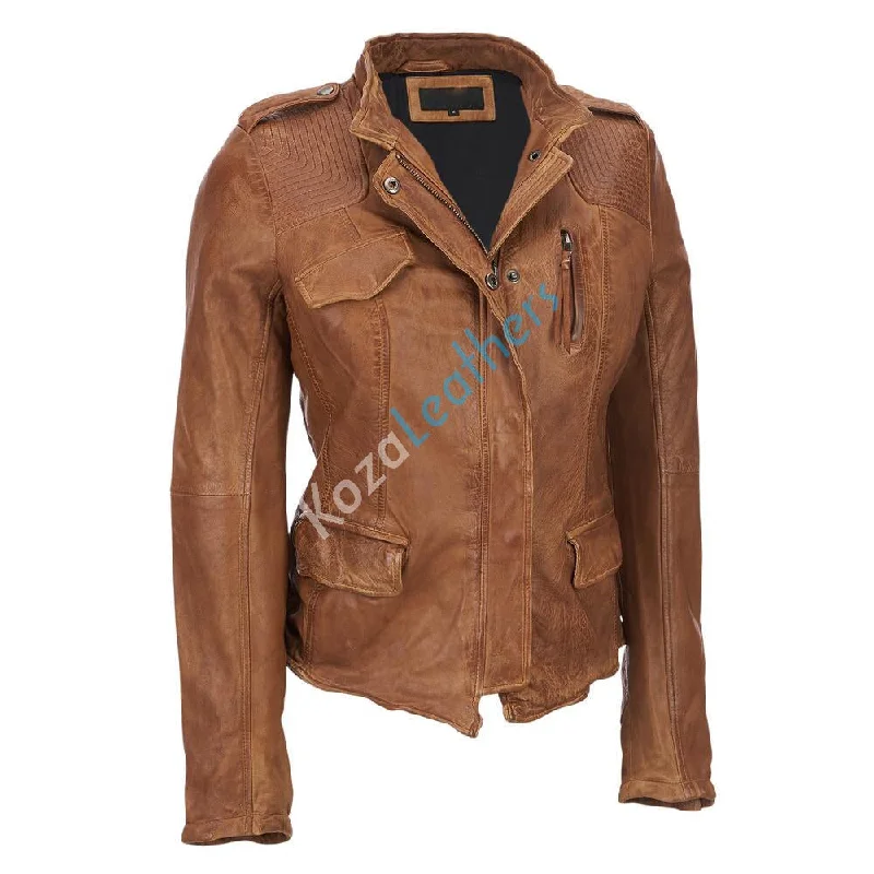 Koza Leathers Women's Real Lambskin Leather Bomber Jacket KW117