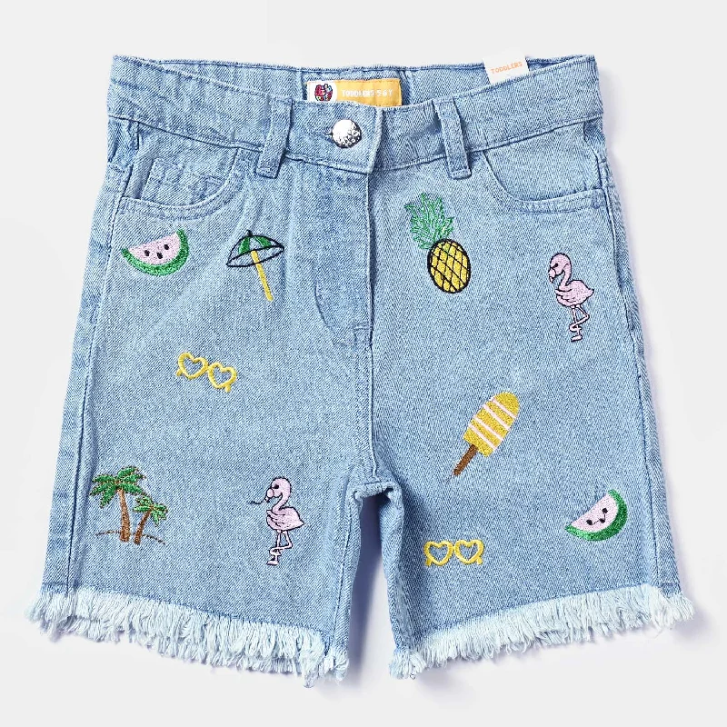 Girls Denim rigid Short Summer time-Ice Blue