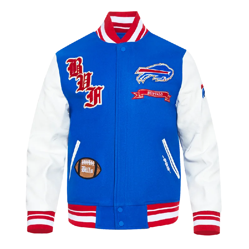 NFL BUFFALO BILLS PRO PREP MEN'S WOOL VARSITY JACKET (ROYAL BLUE/RED)