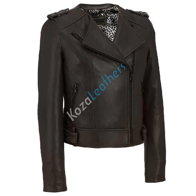 Women Real Lambskin Leather Biker Jacket KW149