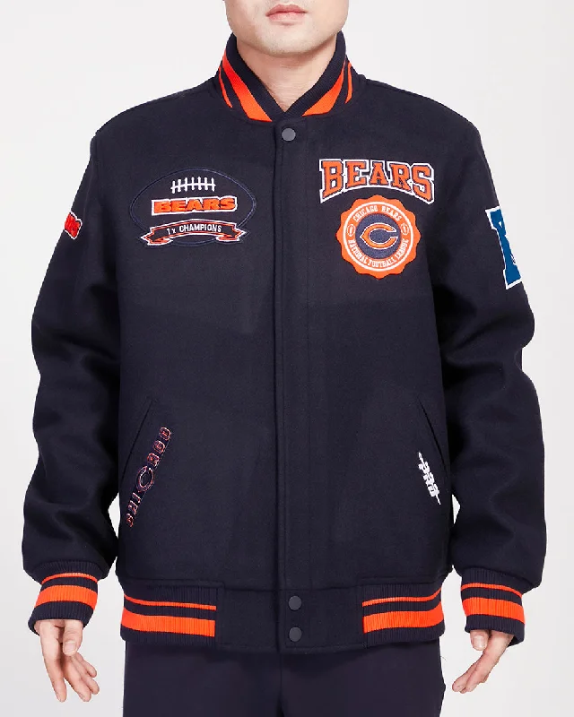 NFL CHICAGO BEARS CREST EMBLEM MEN'S WOOL VARSITY JACKET (MIDNIGHT NAVY/ORANGE/MIDNIGHT NAVY)