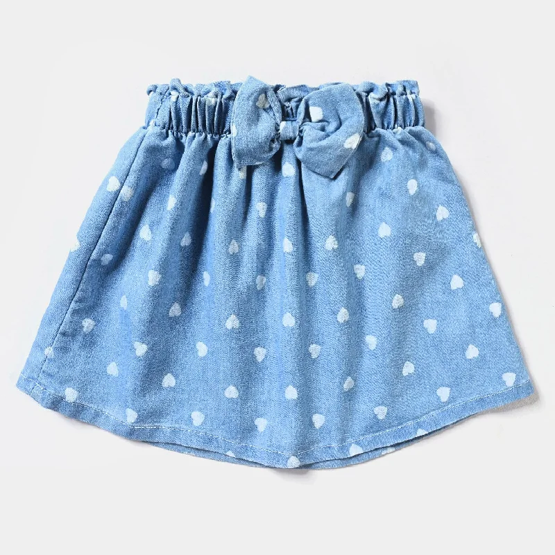 Girls Tensile Denim (Light Denim) Skirt Hearts-Ice Blue