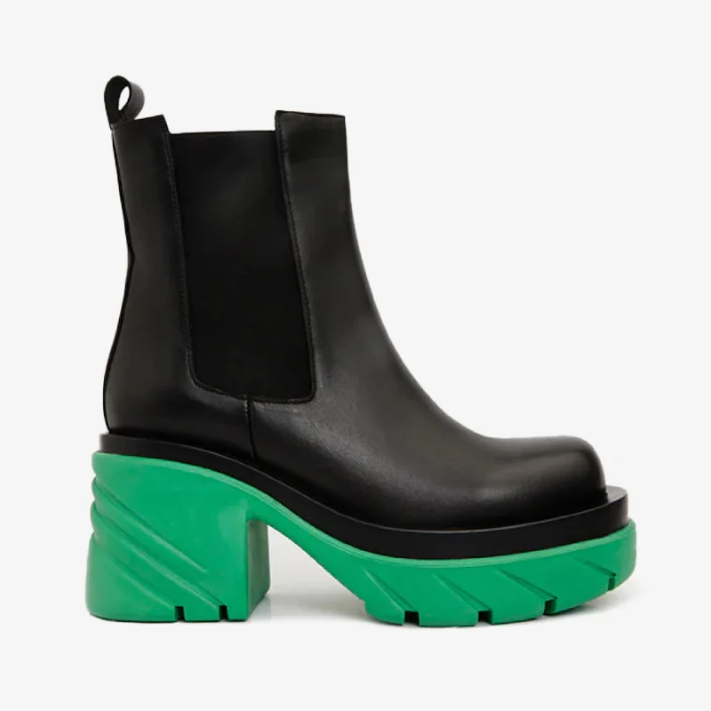 The Olga Black & Green Leather Mid Calf Women Boot