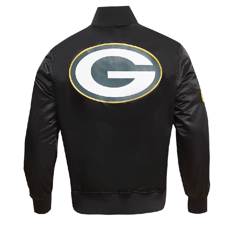 NFL GREEN BAY PACKERS BIG LOGO MEN'S SATIN JACKET (BLACK)