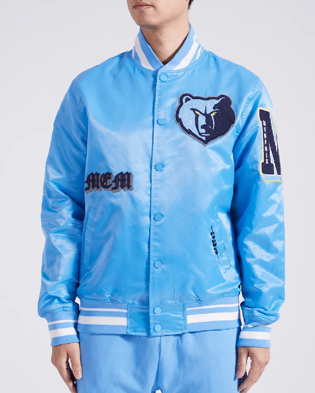 NBA MEMPHIS GRIZZLIES OLD ENGLISH MEN'S RIB SATIN JACKET (UNIVERSITY BLUE)