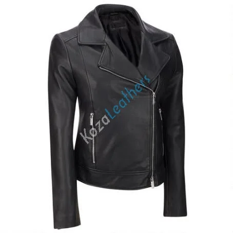 Women Real Lambskin Leather Biker Jacket KW104