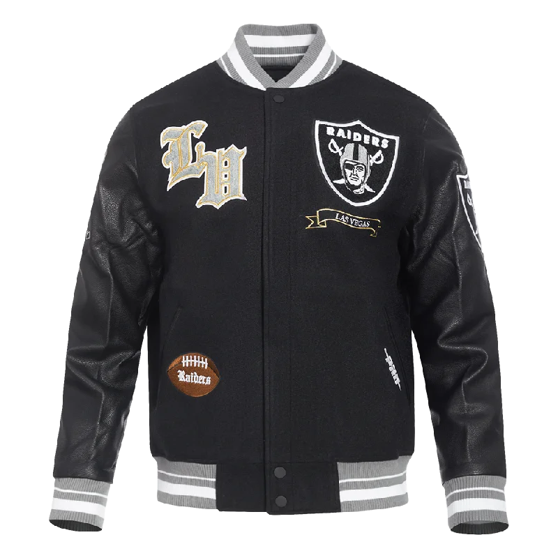 NFL LAS VEGAS RAIDERS PRO PREP MEN'S WOOL VARSITY JACKET (BLACK/GRAY)