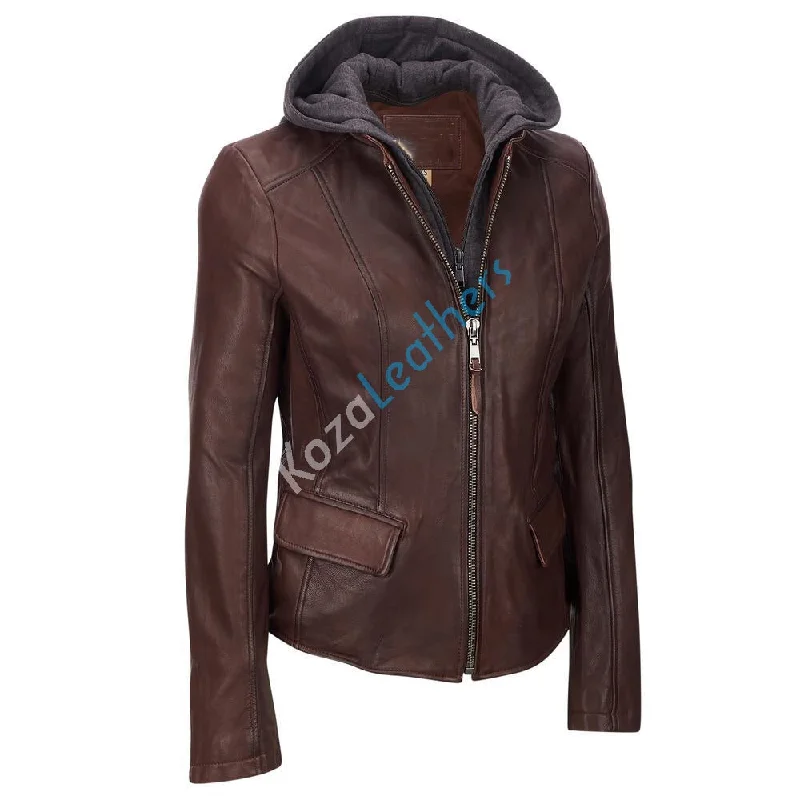 Koza Leathers Women's Real Lambskin Leather Bomber Jacket KW105