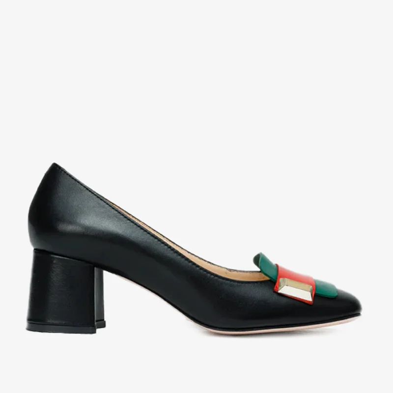 The Olney Black Leather Block Heel Pump Women Shoe