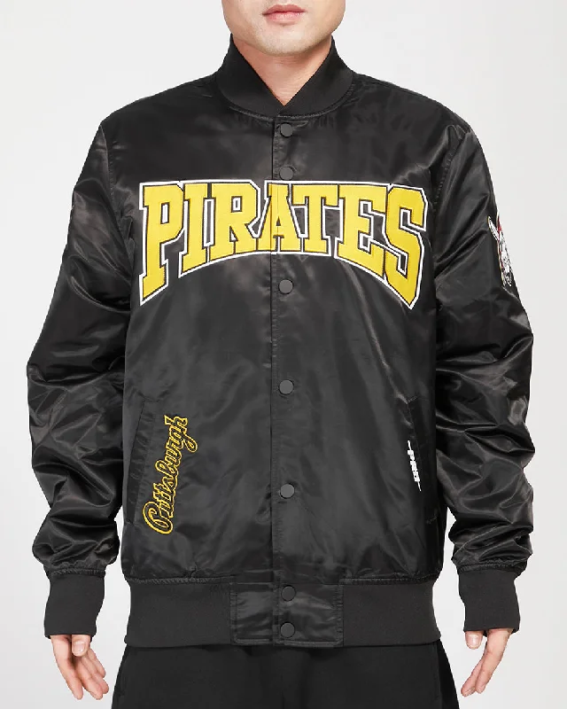 MLB PITTSBURGH PIRATES CREST EMBLEM MEN'S SATIN JACKET (BLACK)