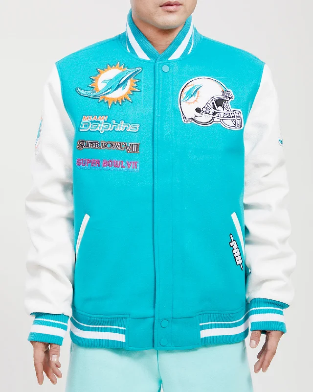 NFL MIAMI DOLPHINS MASHUP LOGO MEN'S VARSITY JACKET (TEAL)