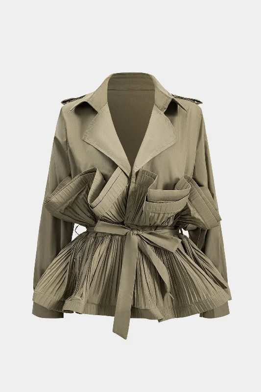 Pleated Ruffle Tie-Up Jacket