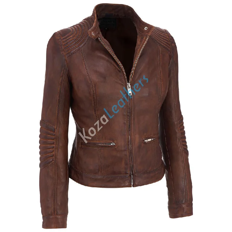 Koza Leathers Women's Real Lambskin Leather Bomber Jacket KW143