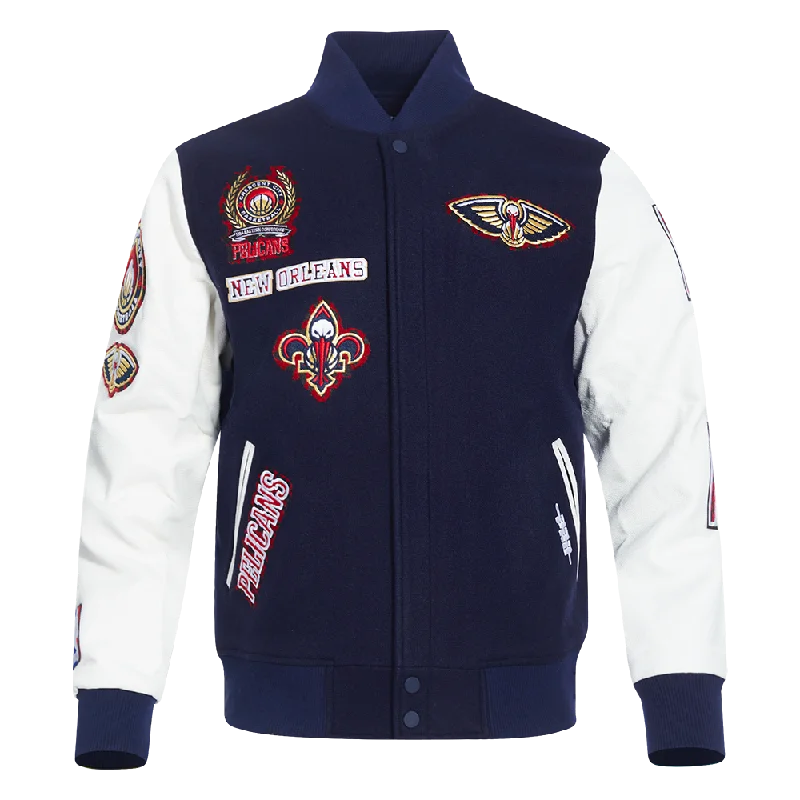 NBA NEW ORLEANS PELICANS ANIMAL PRINT MEN'S WOOL VARSITY JACKET (MIDNIGHT NAVY/WHITE)