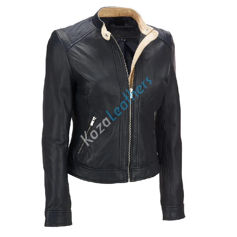 Koza Leathers Women's Real Lambskin Leather Bomber Jacket KW152