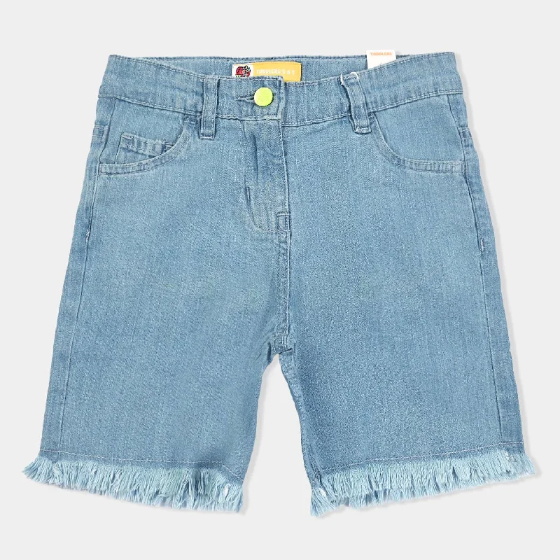 Girls Denim Rigid Short Solid-Ice Blue