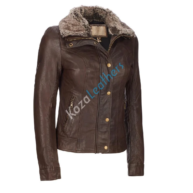 Koza Leathers Women's Real Lambskin Leather Bomber Jacket KW116