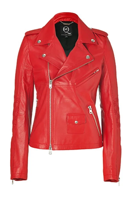 Women Real Lambskin Leather Biker Jacket KW089