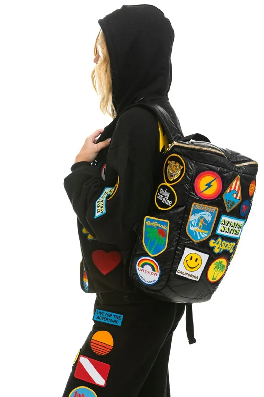 VINTAGE PATCH PUFFER BACKPACK - BLACK GLOSSY