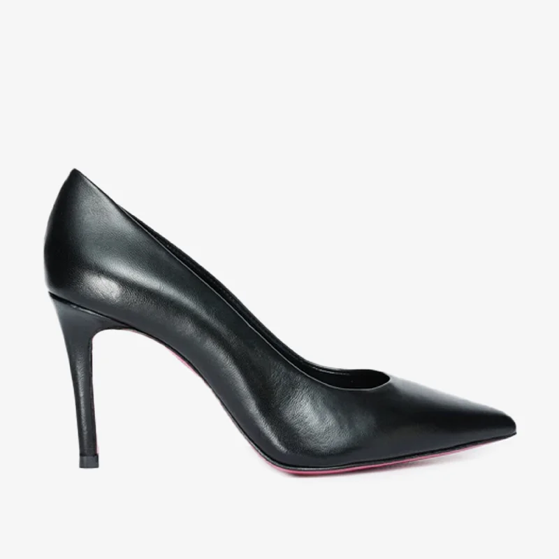 The Ege Black Leather Pump Fuchsia Sole Women Shoe