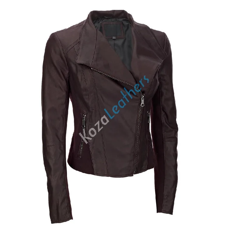 Women Real Lambskin Leather Biker Jacket KW130