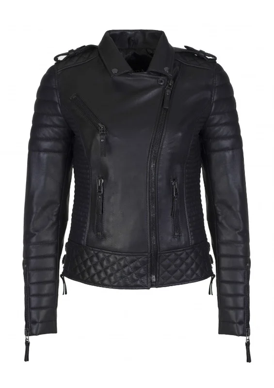 Women Real Lambskin Leather Biker Jacket KW085