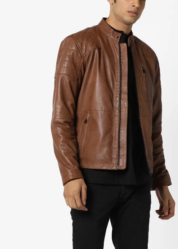 Men Real Lambskin Motorcycle Leather Biker Jacket KM687