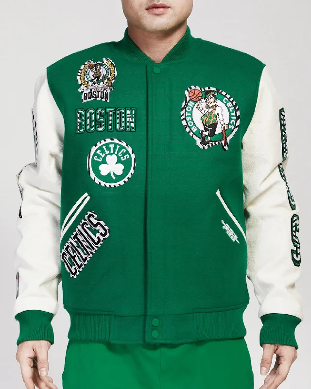 NBA BOSTON CELTICS ANIMAL MEN'S WOOL VARSITY JACKET (KELLY GREEN/ WHITE)