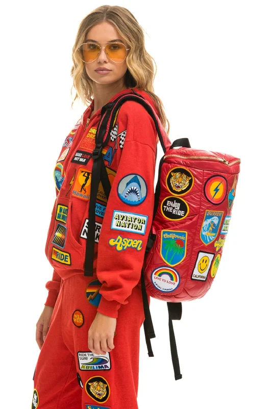 VINTAGE PATCH PUFFER BACKPACK - CHERRY GLOSSY