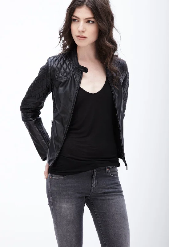 Women Real Lambskin Leather Biker Jacket KW078