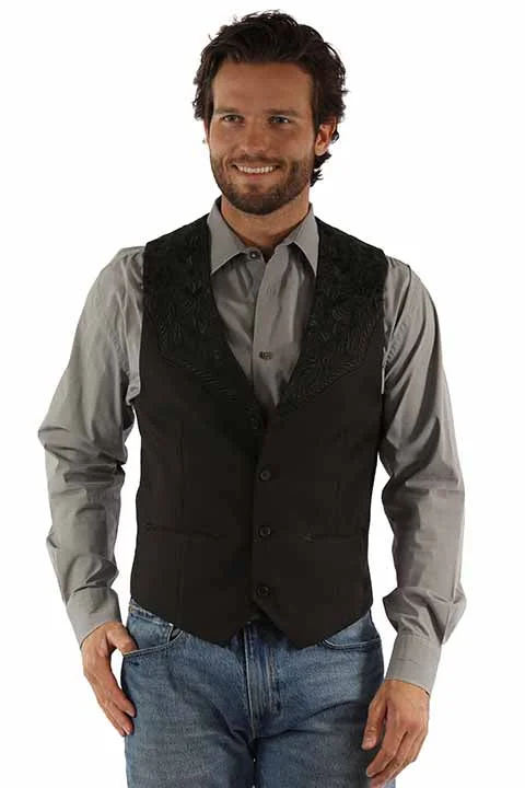 Scully Men's Black Embroidered Tooling Vest