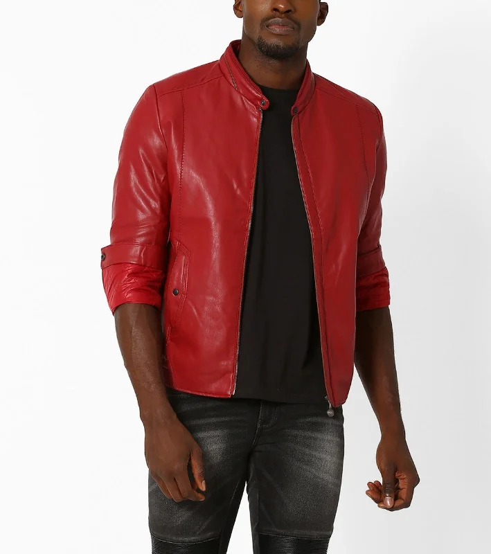 Men Real Lambskin Motorcycle Leather Biker Jacket KM689