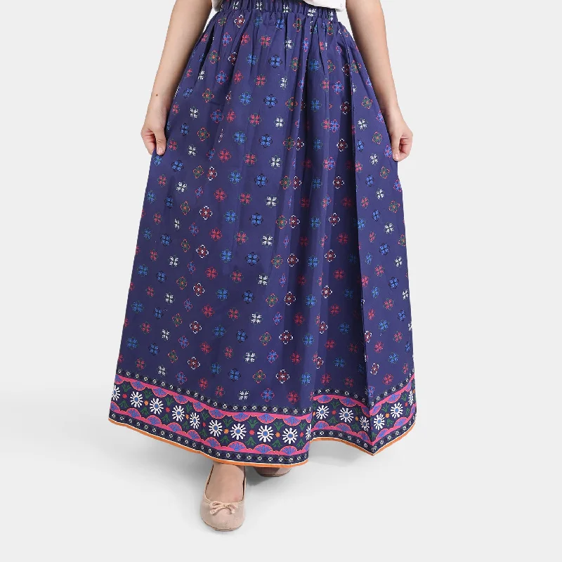 Girls Cotton Poplin long Skirt Calla-Blue