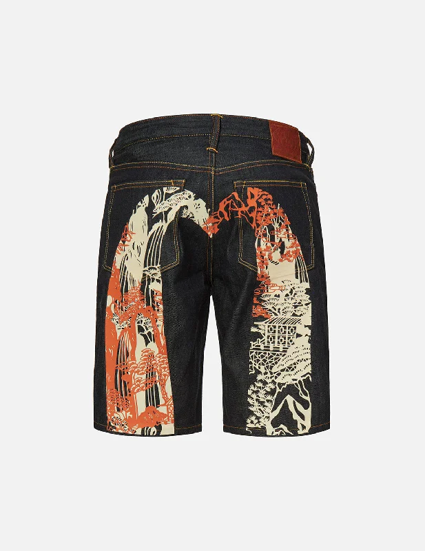 Two-tone Landscape Daicock Denim Shorts