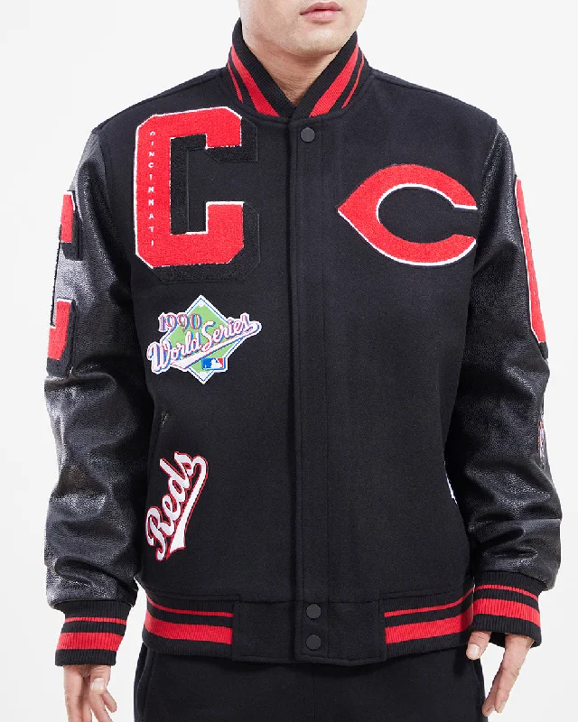 MLB CINCINNATI REDS MASHUP MEN'S RIB WOOL VARSITY JACKET (BLACK/RED/BLACK)