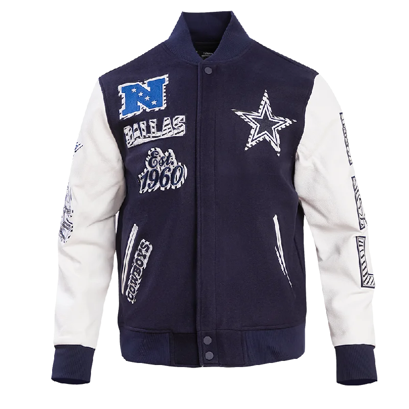 NFL DALLAS COWBOYS ANIMAL PRINT MEN'S WOOL VARSITY JACKET (MIDNIGHT NAVY/WHITE)