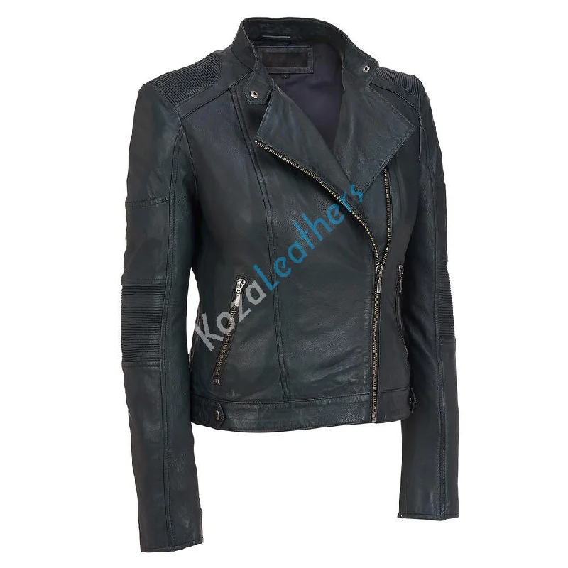 Women Real Lambskin Leather Biker Jacket KW138