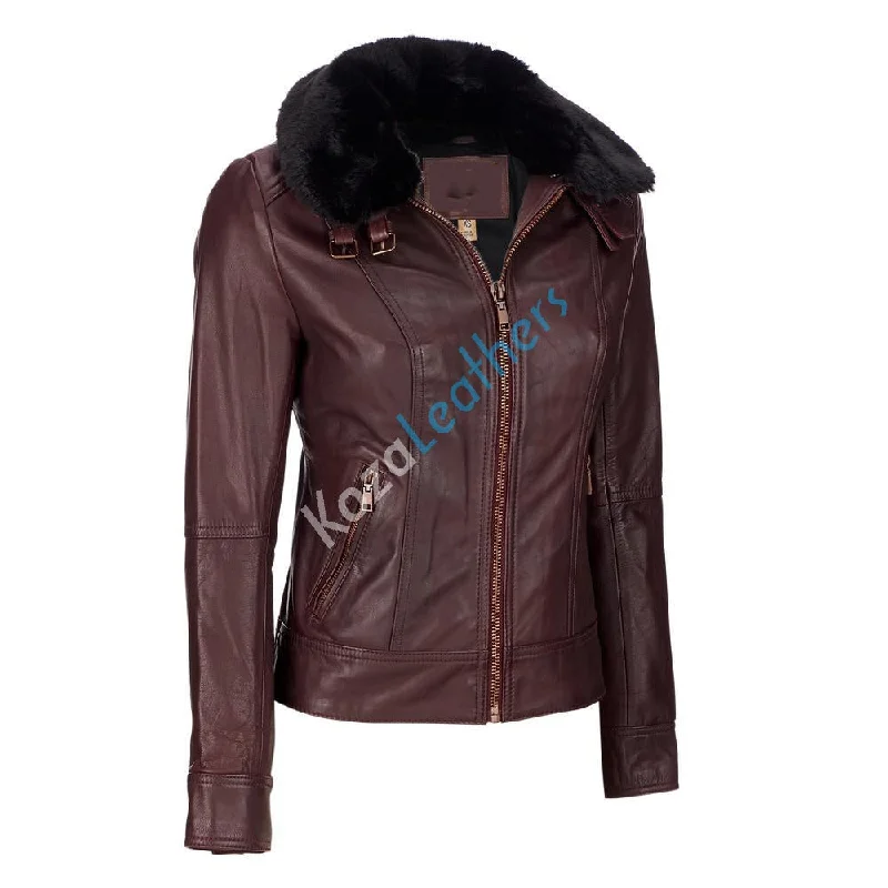 Koza Leathers Women's Real Lambskin Leather Bomber Jacket KW096