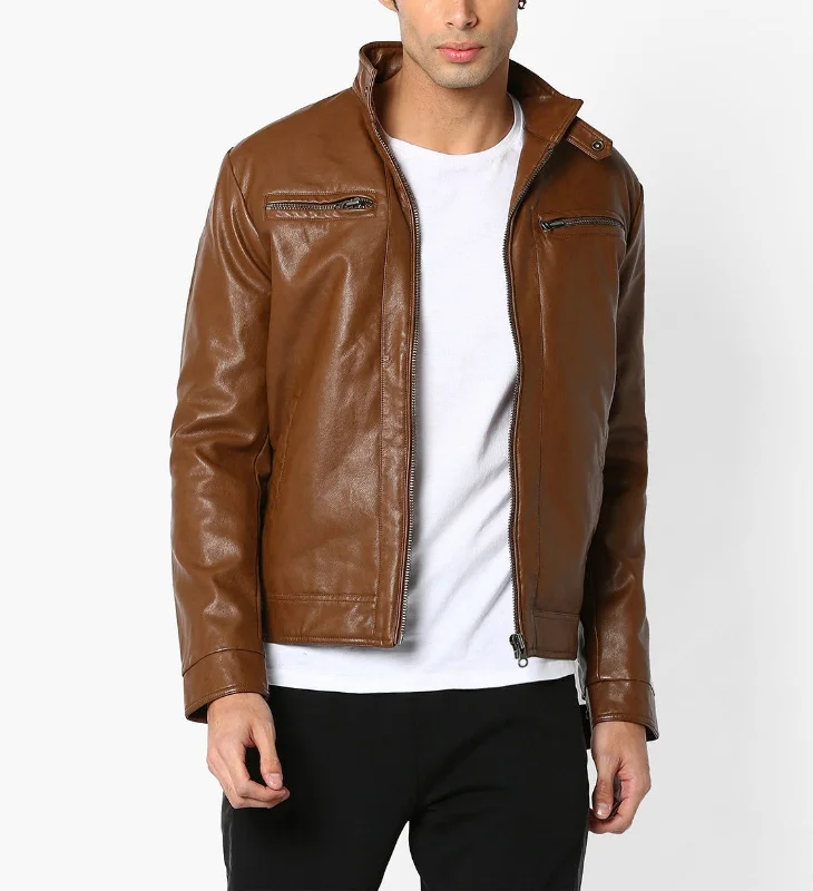 Men Real Lambskin Motorcycle Leather Biker Jacket KM679