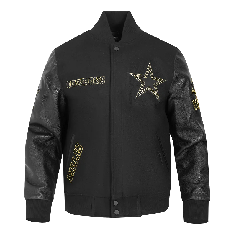 NFL DALLAS COWBOYS BLACK & GOLD MEN'S WOOL VARSITY JACKET (JET BLACK)