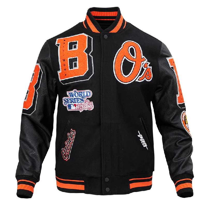 MLB BALTIMORE ORIOLES MASHUP MEN'S RIB WOOL VARSITY JACKET (BLACK)