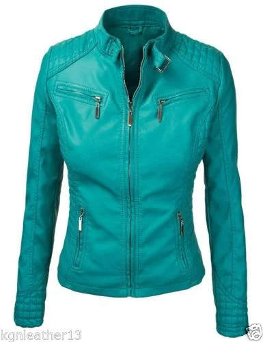 Women Real Lambskin Leather Biker Jacket KW092