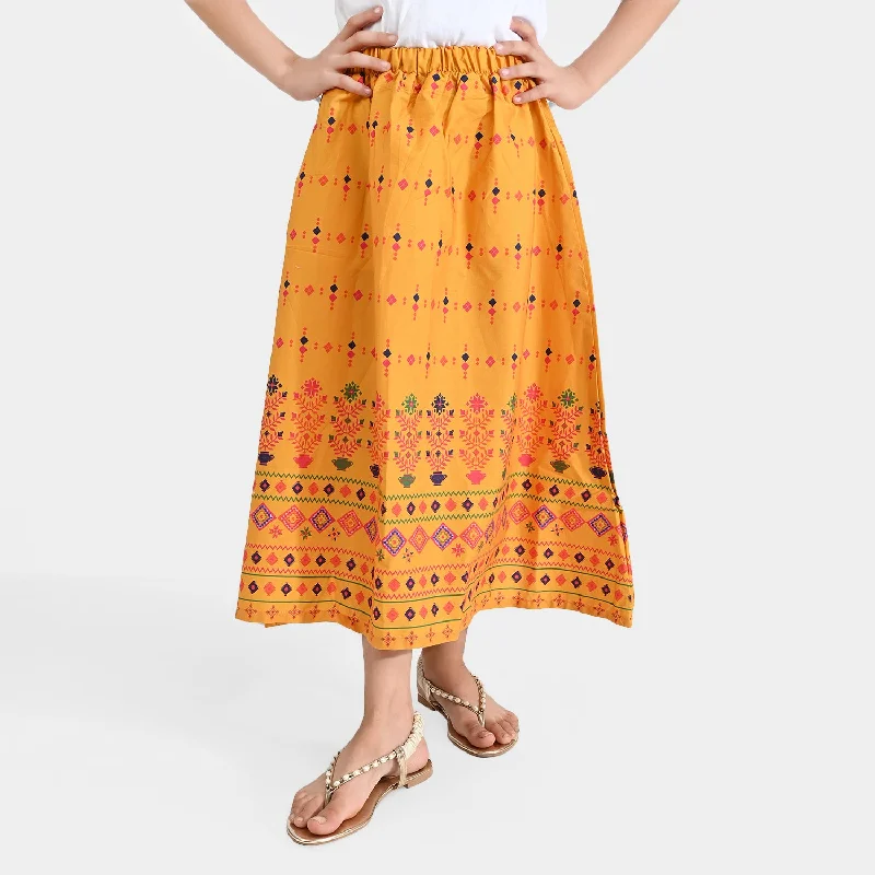 Girls Cotton Poplin Long Skirt-Mustard