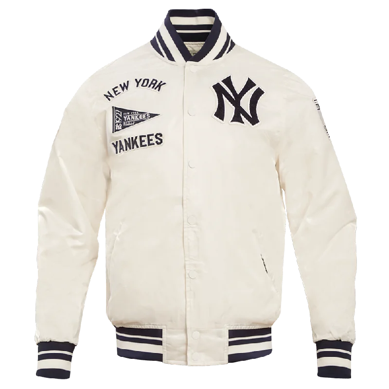 MLB NEW YORK YANKEES RETRO CLASSIC MEN'S RIB SATIN JACKET (EGGSHELL/ MIDNIGHT NAVY)