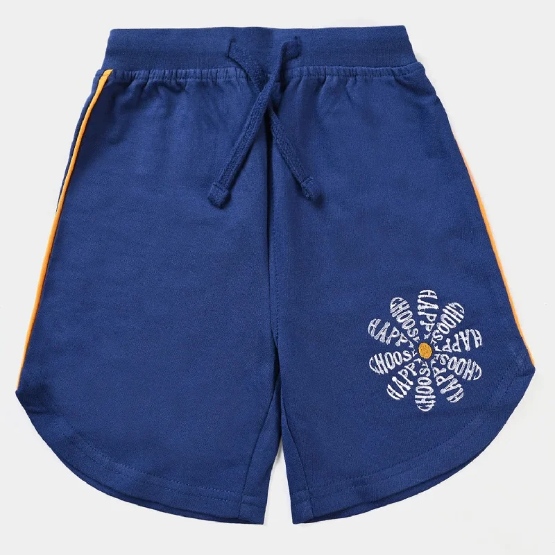 Girls Cotton Terry Shorts Choose Happy-True Navy