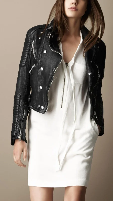 Women Real Lambskin Leather Biker Jacket KW090