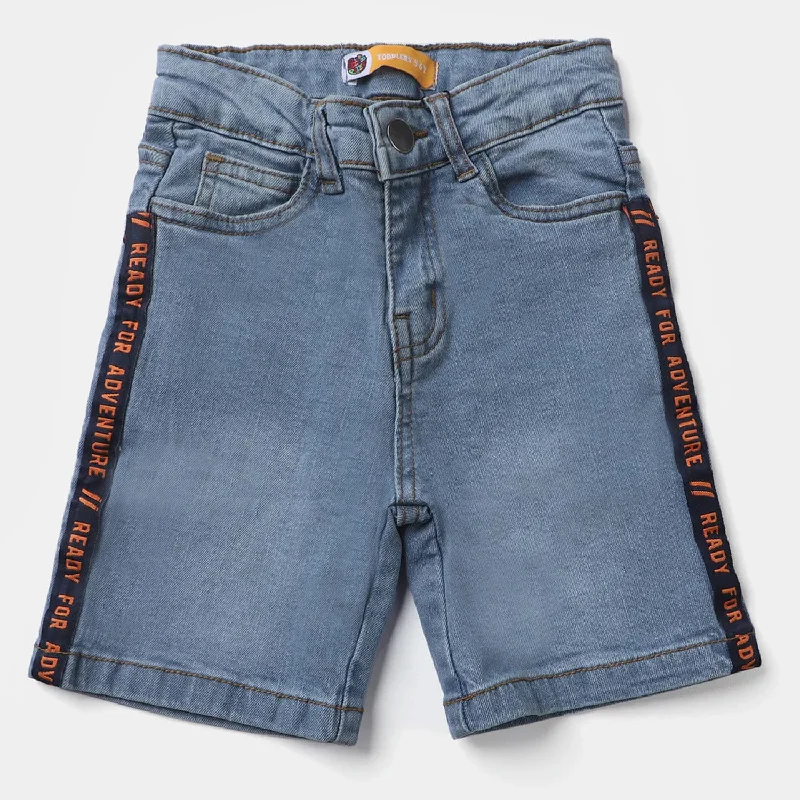 Boys Denim Stretch Short Ready For Adventure-Blue